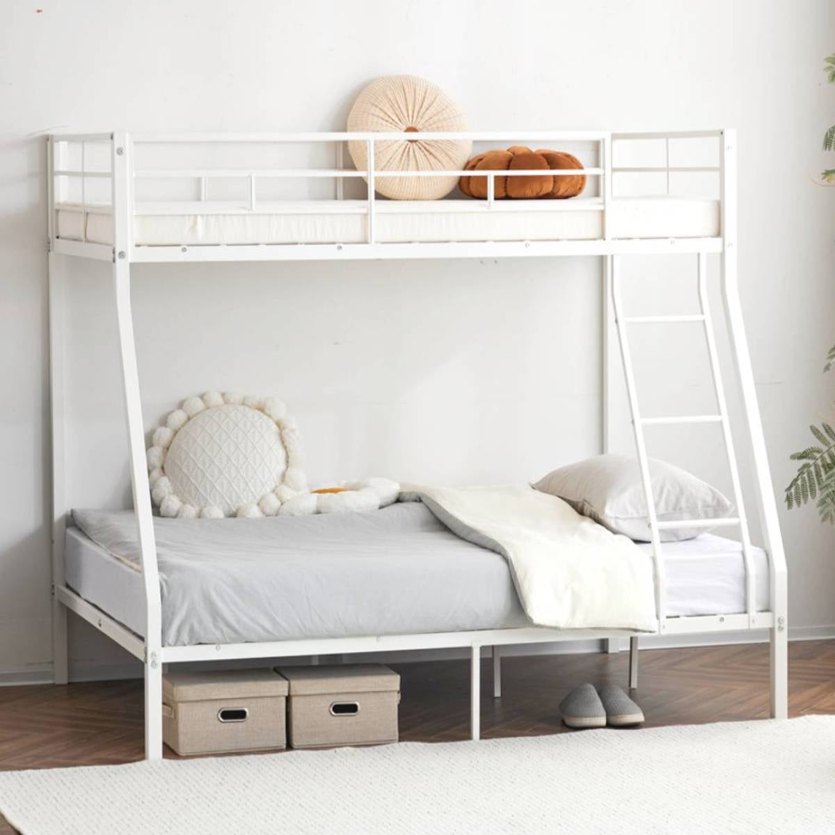 Ktaxon Twin Over Full Metal Bunk Bed, White, Sturdy Frame, Full