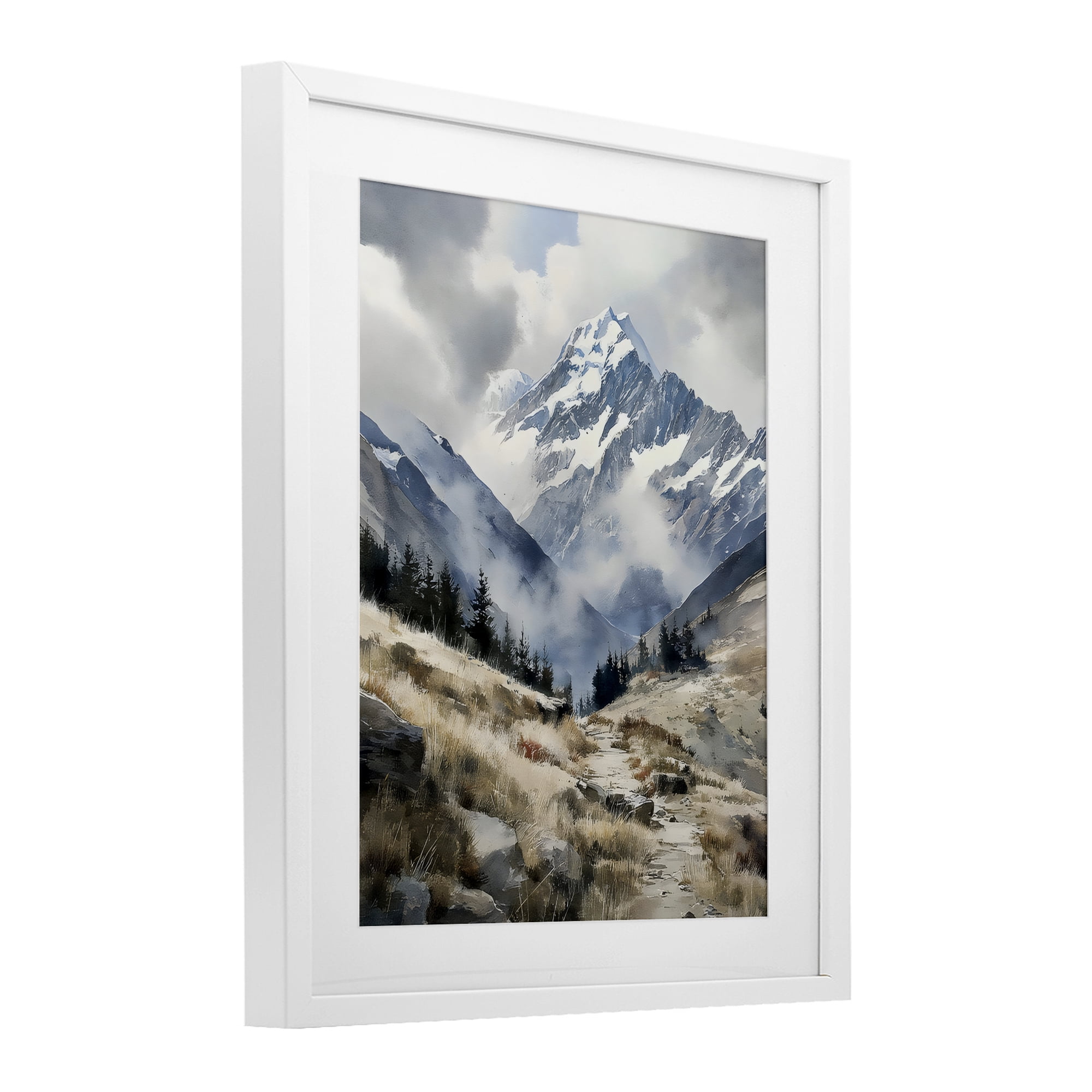 Stupell Industries Snow Caps Mountain Peaks White Framed Print Under Glass, design by Franklyn Gregory