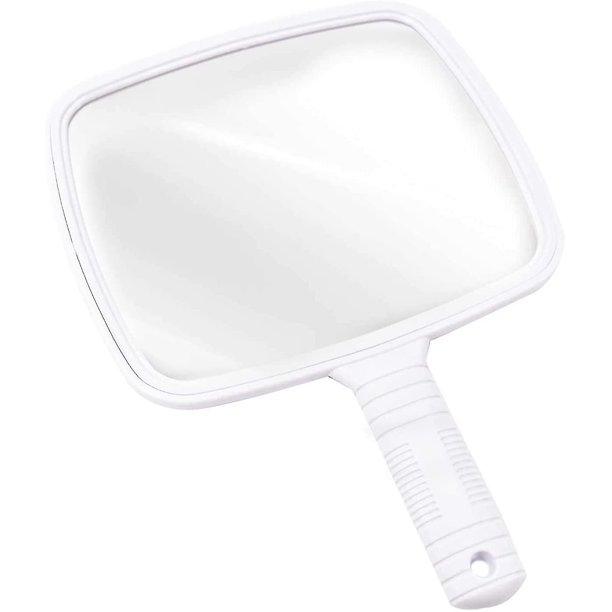 Manual Hairdressing Mirror for Professional Salons with Handle - Rectangular Hand Mirror - Barber Mirror - Dentist Mirror - Makeup Mirror - White