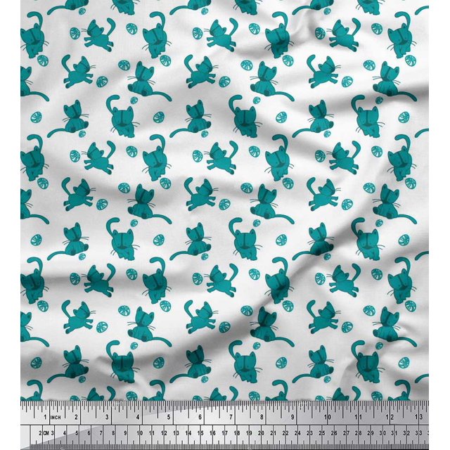 Soimoi polyester Crepe Fabric Wool & Cat Animal Decor Fabric Printed Yard 42 Inch Wide