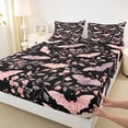 thumbnail image 4 of Homewish Halloween Pink Bat Bed Sheets,Floral Vine Print Full Size Sheets,Black Blush,4 Pieces,1 Flat Sheet,1 Fitted Sheet and 2 Pillowcases, 4 of 6