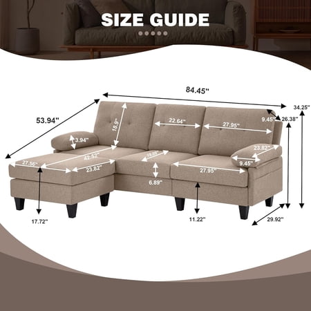 86 Inch Convertible Sectional Sofa with Storage and Ottoman for Living Room