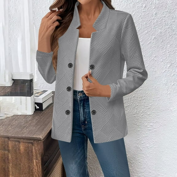 Women's Solid Color Button Front Casual Jacket With Long Sleeves No Hood​​