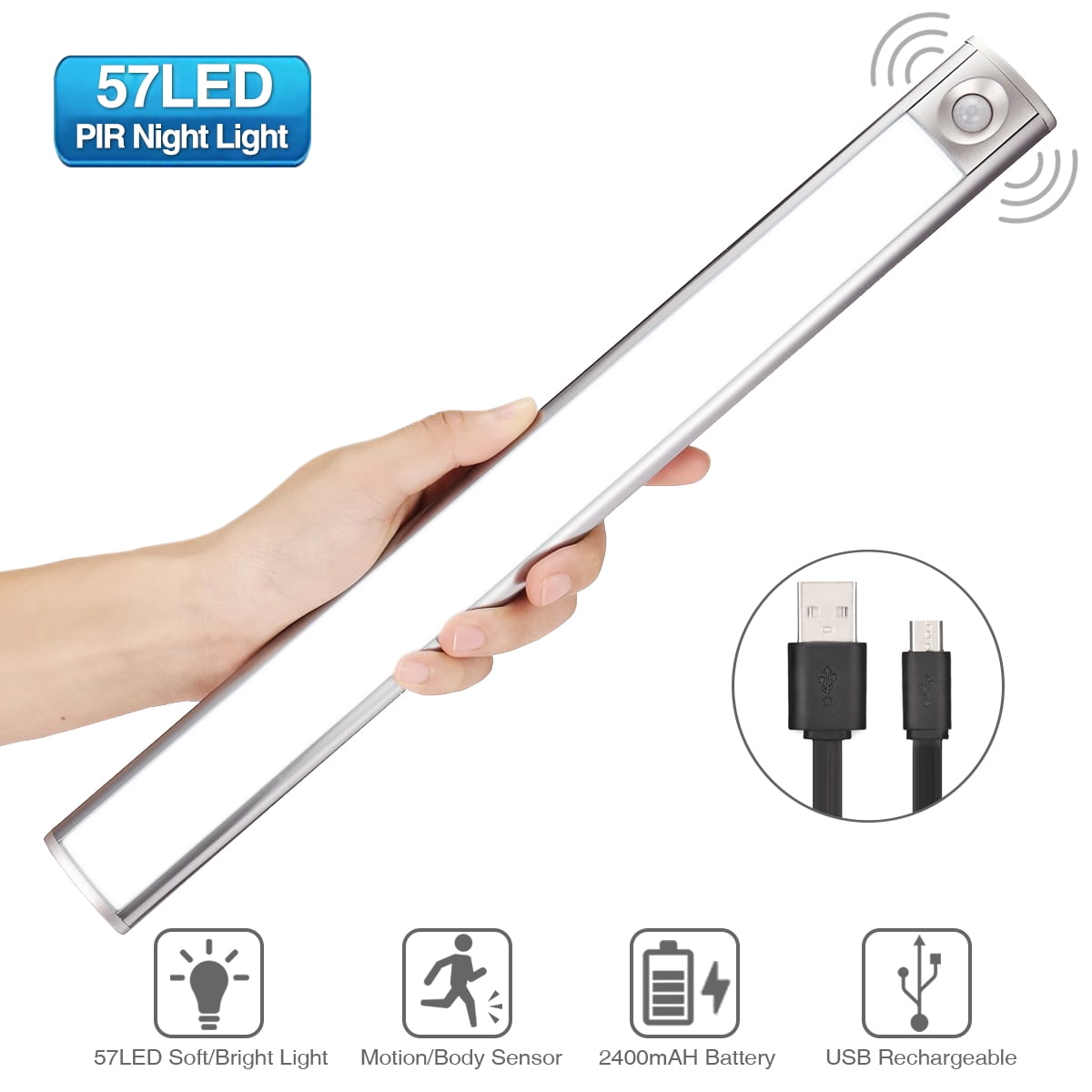 Led Sensor USB Rechargeable Wireless Motion Sensing Infrared Human Body LED Tube Light Bar for Dressing Table Warm White Lamp