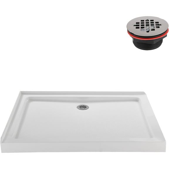 Streamline NT-346-484-RH 48 in. x 34 in. Corner Acrylic Shower Base in Glossy White with Right Drain, Drain Included