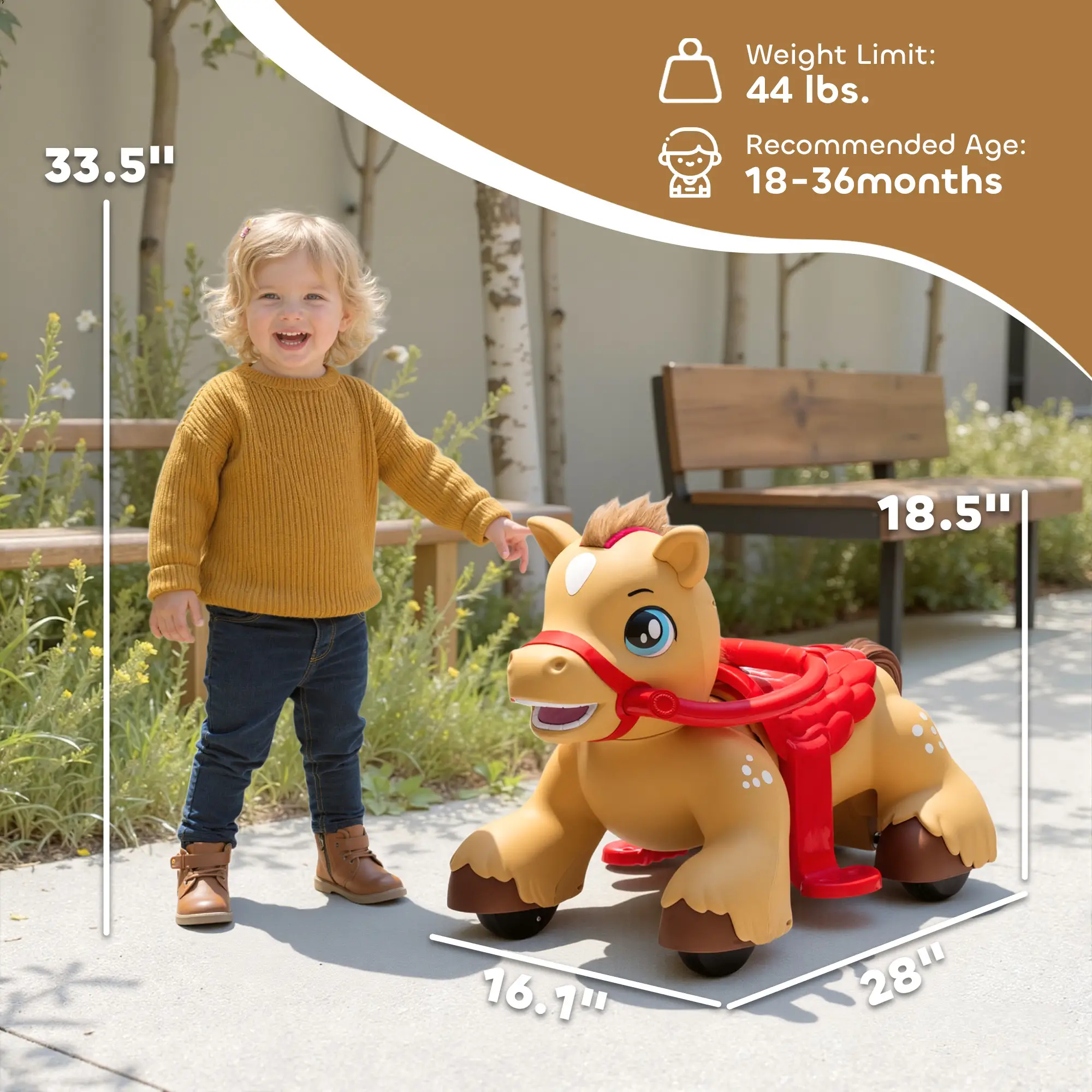 Kids Ride on Toy with Sounds and Lights, 12V Battery 50 Mins Ride on Toy with Reins Comb Carrot, Safe Stable Ride on Toy for 18-36 Months Indoor Outdoor Play