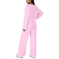 thumbnail image 4 of fheaev Long Sleeve 2pcs Sets for Women Wide Leg Pants Solid Color Comfortable Crew Neck Top Sweatshirts Loose Trousers Matching Outfits Sweat Sets Tracksuit for Travel Vacation, 4 of 6