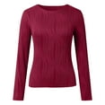 thumbnail image 4 of Womens Long Sleeve Textured Tops Crewneck Solid Ribbed Slim Fit Casual Basic Tee Shirts 2025 Fall Fashion Y2K Blouses, 4 of 5