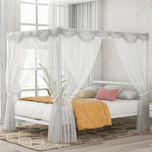 Metal Canopy Bed with Sturdy Bed Frame, 4Post Metal Canopy Bed Frame