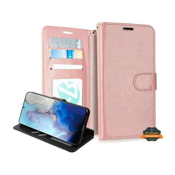 Xpression Case for Apple iPhone 12 Mini (5.4") Wallet PU Leather Pouch with Card Slots ID Pocket Stand & Strap Flip Dual Layers Phone Cover [Rose Gold]