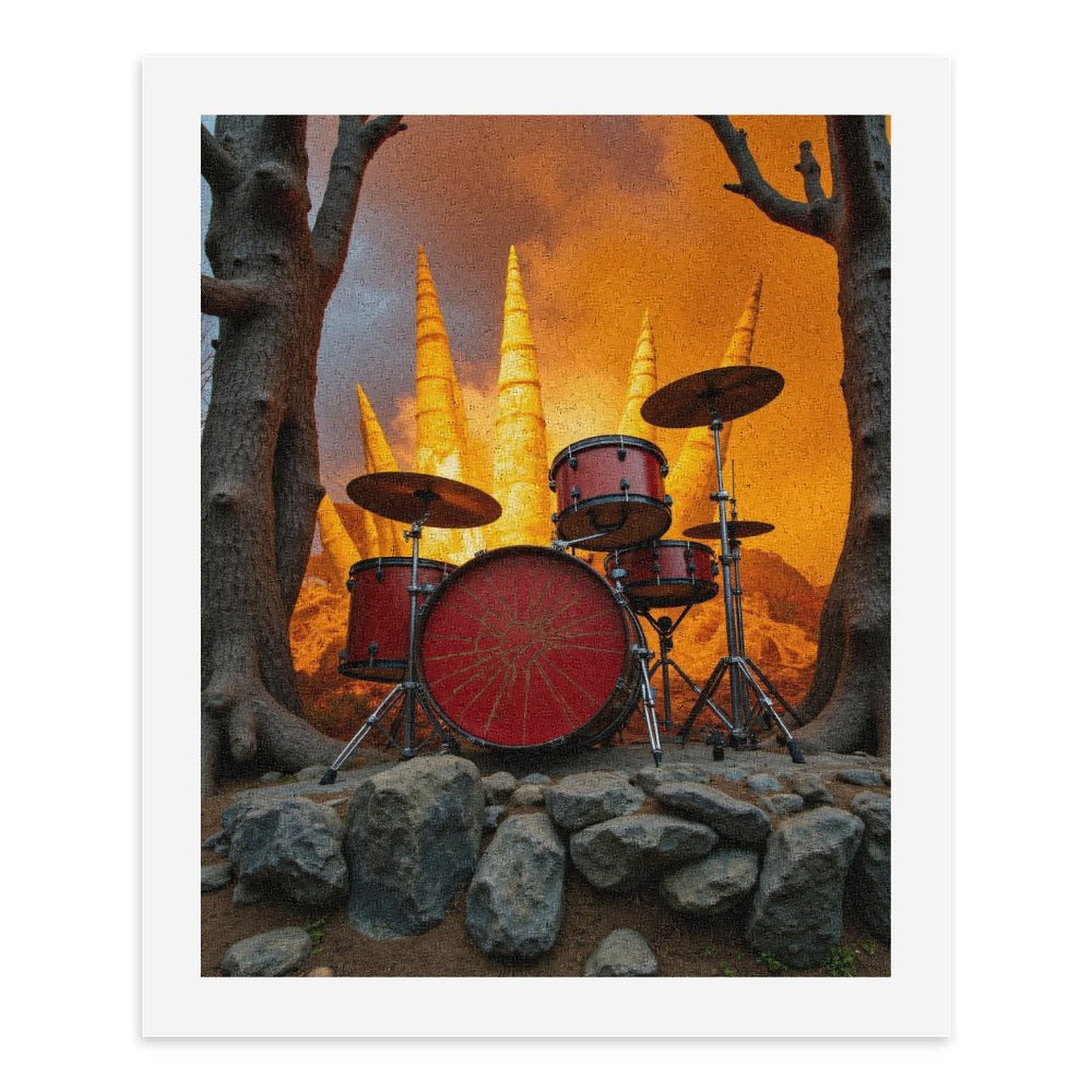 Paint By Numbers Kit for Adults Beginner - DIY Drum Set Sunset Trees Rocks Canvas Painting Kits for Adults, Frameless Paint By Number for Adults for Home Wall Decor 16x20 Inch