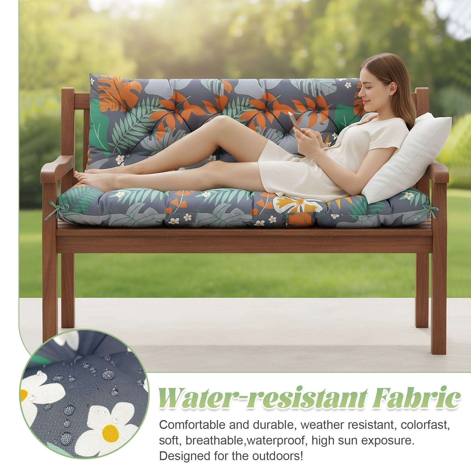 Eurhowing Outdoor Bench Cushion Waterproof, 40"x40"x4" Thick Patio Swing Chair Cushions with Ties, All-Weather High Density Foam Seat Pad for Porch Garden Furniture, Floral