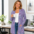 thumbnail image 6 of Women's Plus Size Lavender Floral Cardigan, Long Sleeve Open Front Tunic with Pockets, 6 of 8