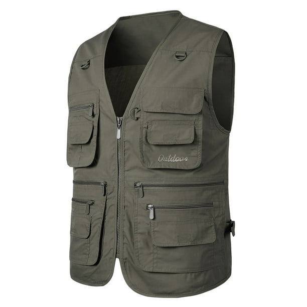 Xzngl Mens Outdoor Vest Leisure Jacket Lightweight Vest With Zip Many Pockets Green Xxxxxxl