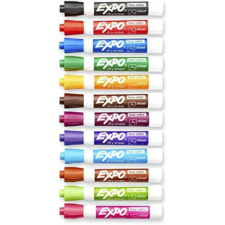 EXPO Low Odor Dry Erase Markers, Chisel Tip, Assorted Colors, 12