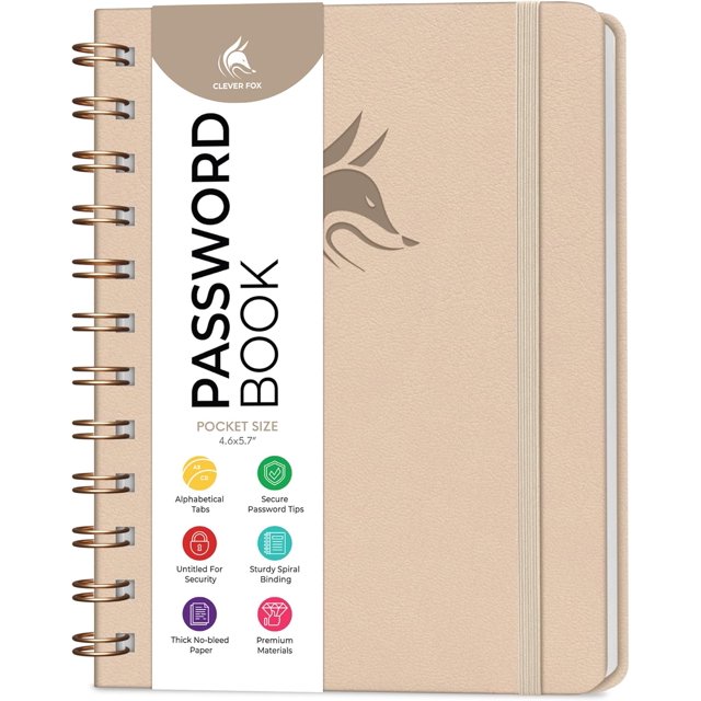 WWS-Password Book Spiral \u2013 Mini Internet Address & Password Organizer with Laminated Alphabetical Tabs \u2013 Small Password Keeper Journal \u2013 Hardcover, Pocket Size, 4.7x5.7\u201d (Seashell