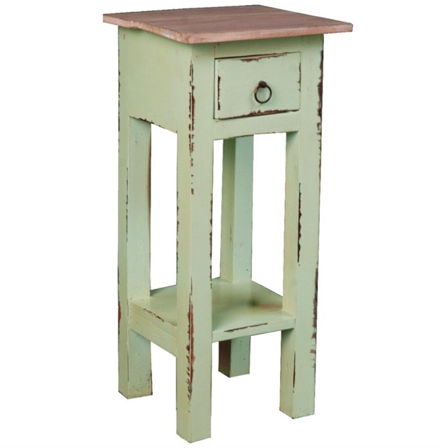 Sunset Trading Cottage Table d'Appoint Étroite en Bois Style en Vert Bahama et Dessus Délavé