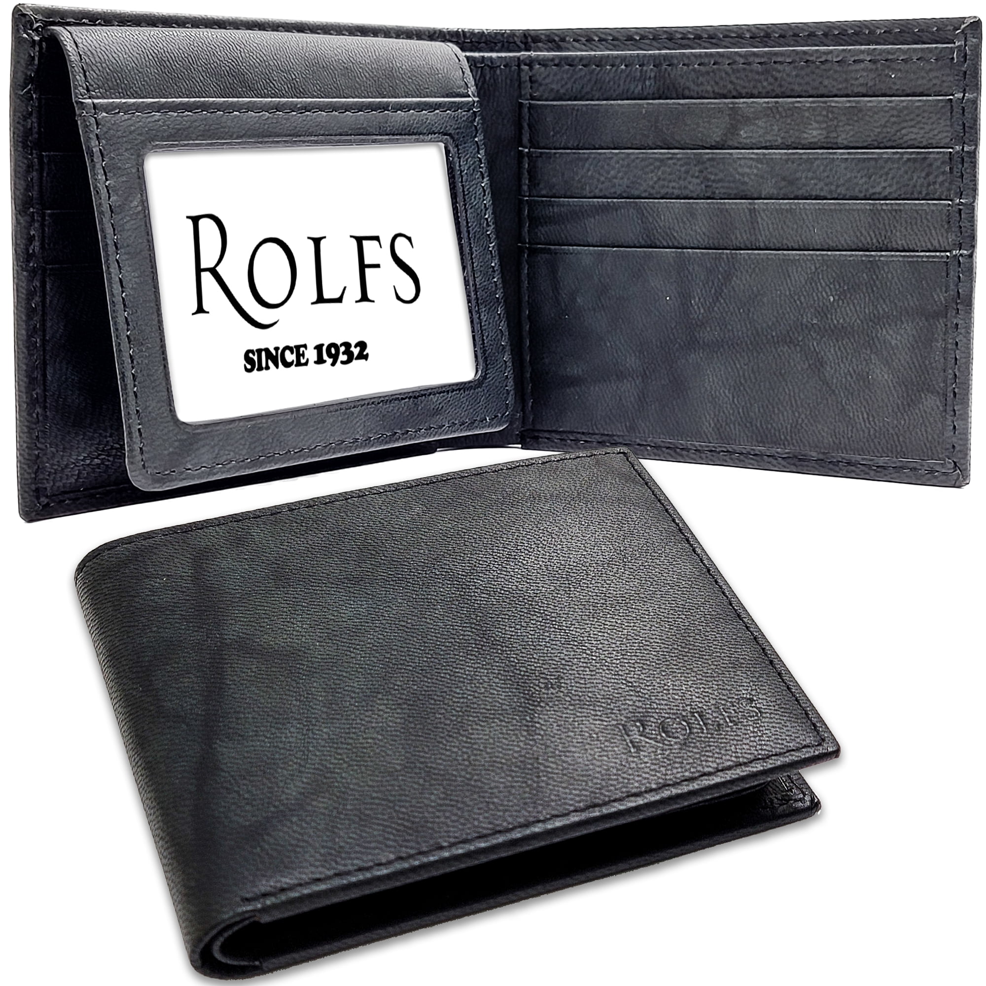 GintaXen Men's Leather Wallet 2 ID Window RFID Bifold Front Pocket Slim Black 