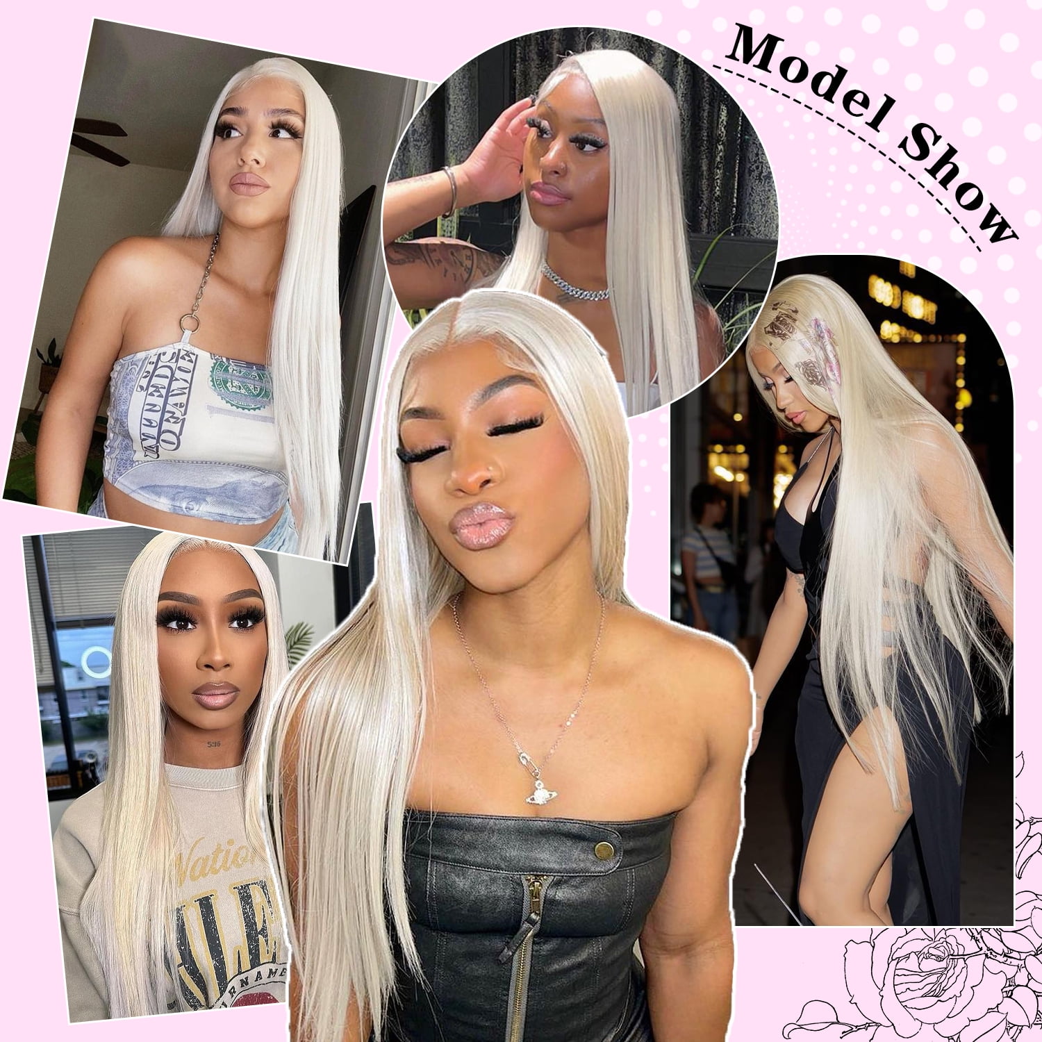 Platinum Blonde Lace Front Wigs Human Hair Pre Plucked #60 Straight Human Hair Wig 13x4 HD Transparent Lace Frontal Wig Glueless Silver Lace Front Wigs for Women 180 Density 28 Inch