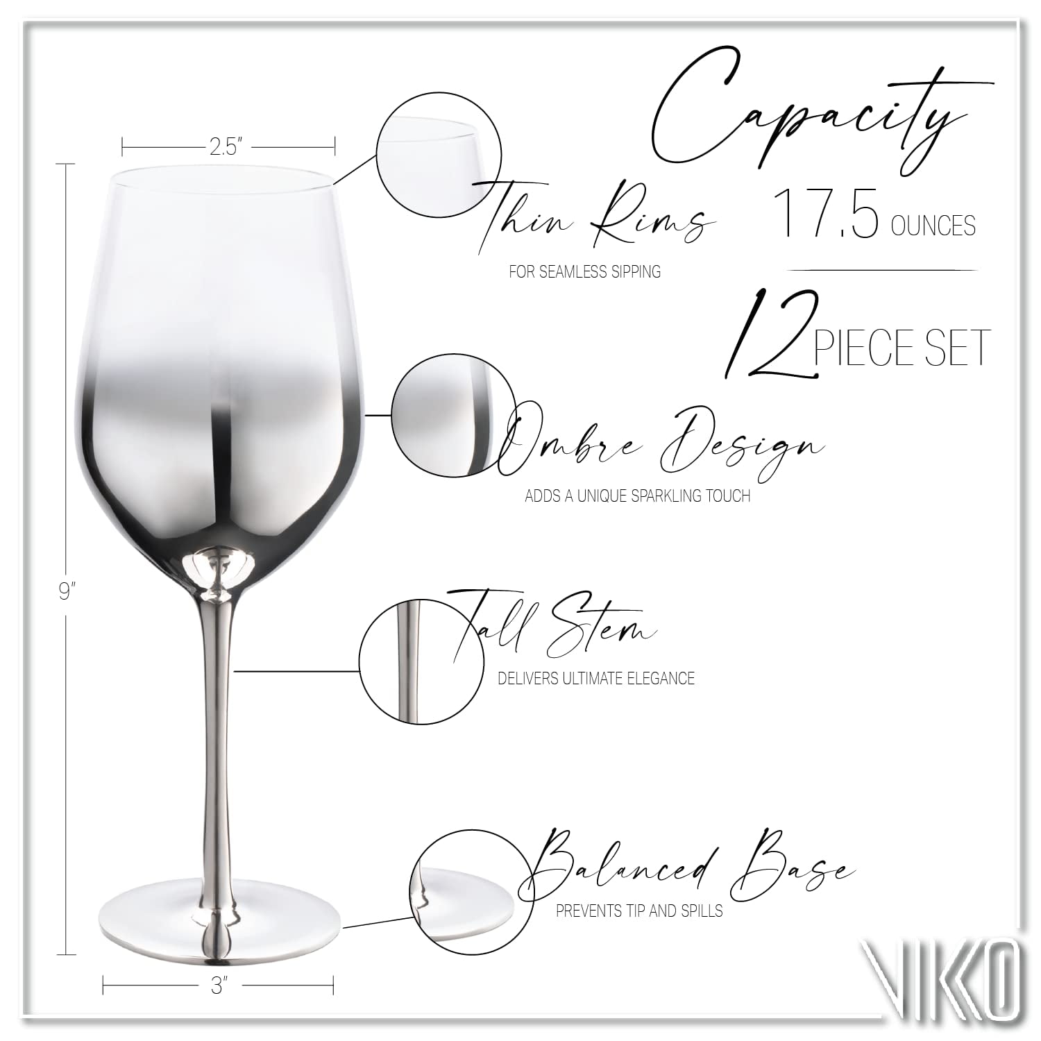 Vikko Décor Copper Ombre Red Wine Glasses | Thin, Handblown Glass – Tall,  Elegant Stem – Dishwasher Safe – Large 19 Ounce Cup – Great Gift Idea – Set