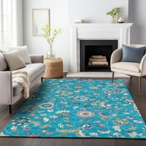 Addison Rugs Chantille Indoor/Outdoor Transitional Geometric, Abstract Teal Washable Rectangle Rug, 2'6" x 3'10"