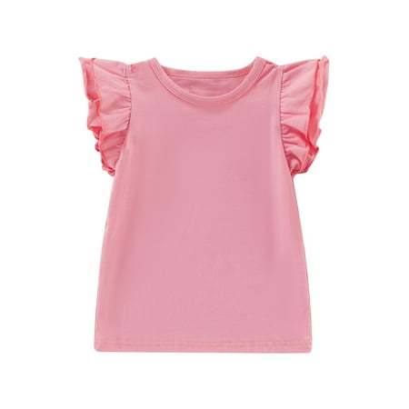 

Baby Girls Fly Sleeve T-shirt Solid Color Summer Cute Casual Top