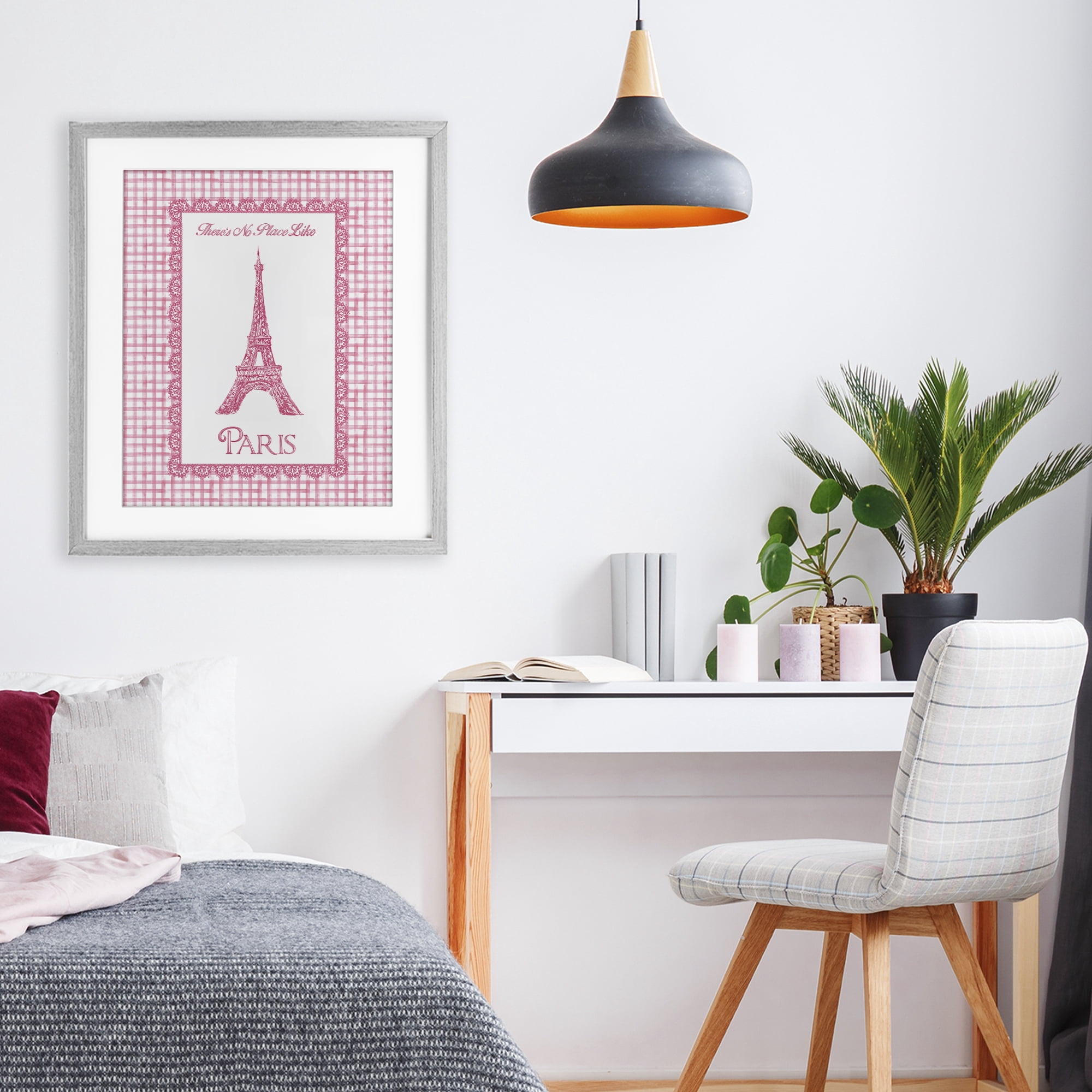 Stupell Industries No Place Like Paris Pink Lace Gray Framed Print Under Glass, design by Conrad Knutsen