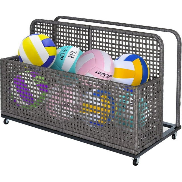 EastVita Poolside Float Storage, Outdoor Storage, Patio Poolside Float Storage Basket, Storage Box, PE Rattan Outdoor Pool Caddy with Rolling Wheels