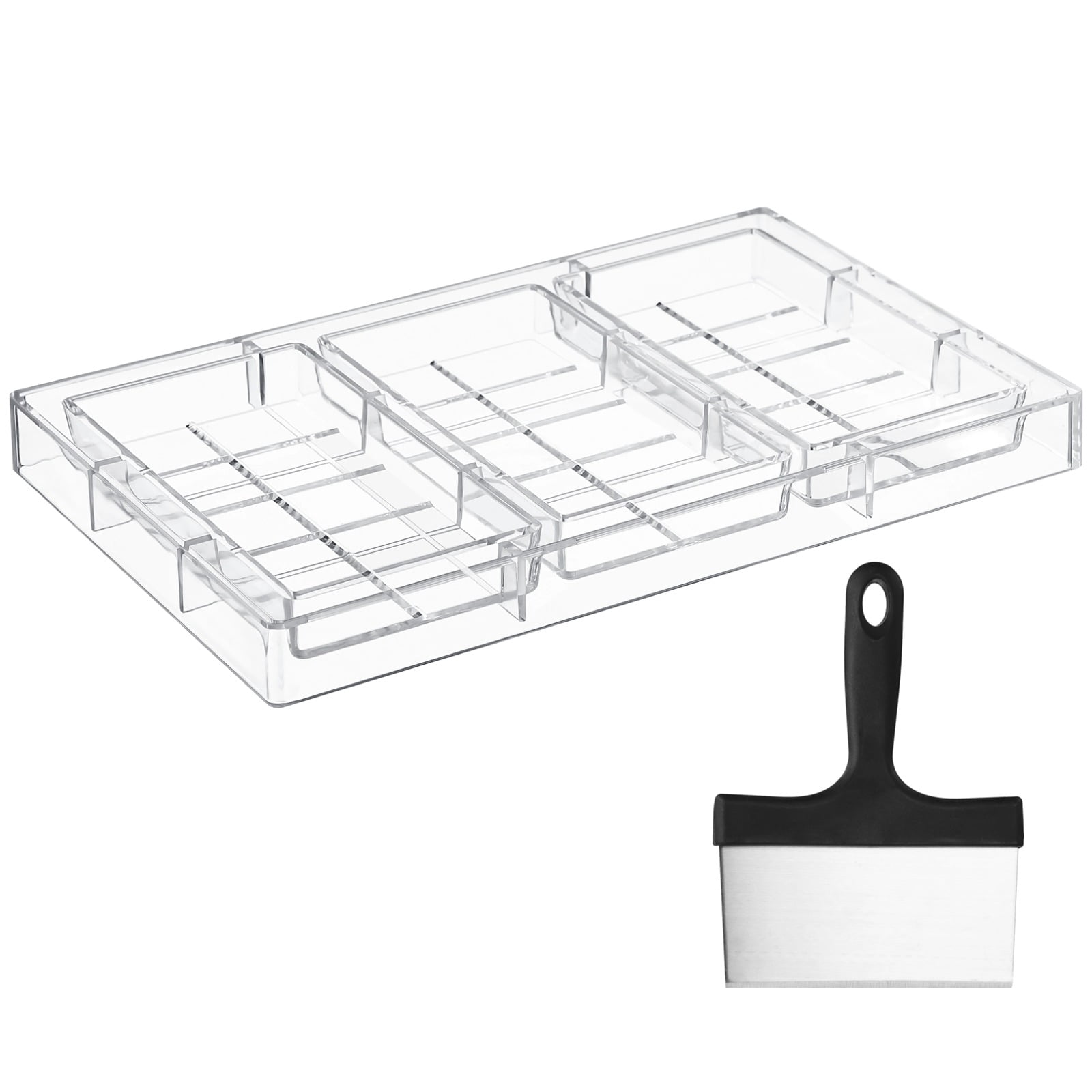 Chocolate Mold for Dubai Chocolates, 3-Cavity Deep Filled PS Mold with Spatula, Break Apart Chocolate Bar Mold, Nonstick Easy Release Candy Mold for Energy Bar, Soap