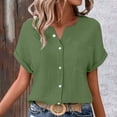 thumbnail image 6 of MLQIDK Ladies Short Sleeve Button Down Shirt Classic Collared Professional Office Wear Breathable Business Attire Loose Work Blouse Versatile Casual Army Green XL, 6 of 6