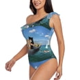 thumbnail image 2 of Gaeub Two Brave Cats Are Floating On The Sea Iceberg Women's One Shoulder Ruffle Tummy Control Swimwear for Swimming Surfing Beach Party - Large, 2 of 8