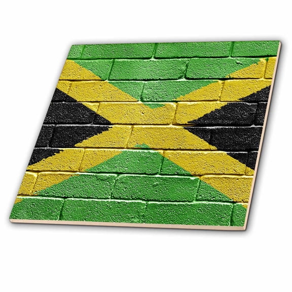 3dRose, National flag of Jamaica painted onto a brick wall Jamaican, 4 Inch Ceramic Tile