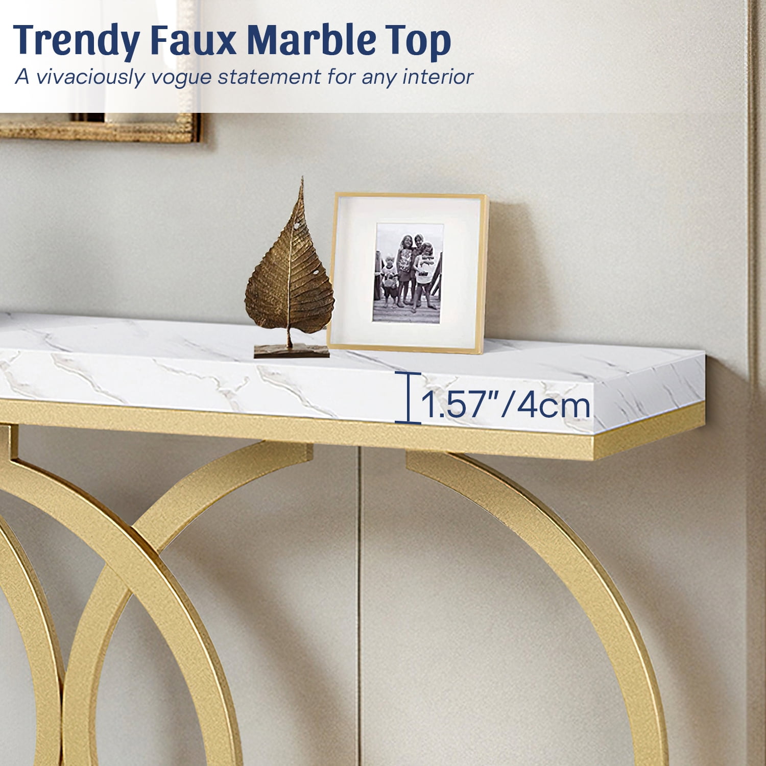 Demi Bonn 55" Console Table, Narrow Entryway Sofa Table with Geometric Metal Frame for Hallway, Entrance, Living Room, Bedroom, Gray