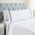 thumbnail image 5 of Superior Riverton Embroidered Cotton Bed Sheet Set, Twin XL, White/Navy Blue, 5 of 12