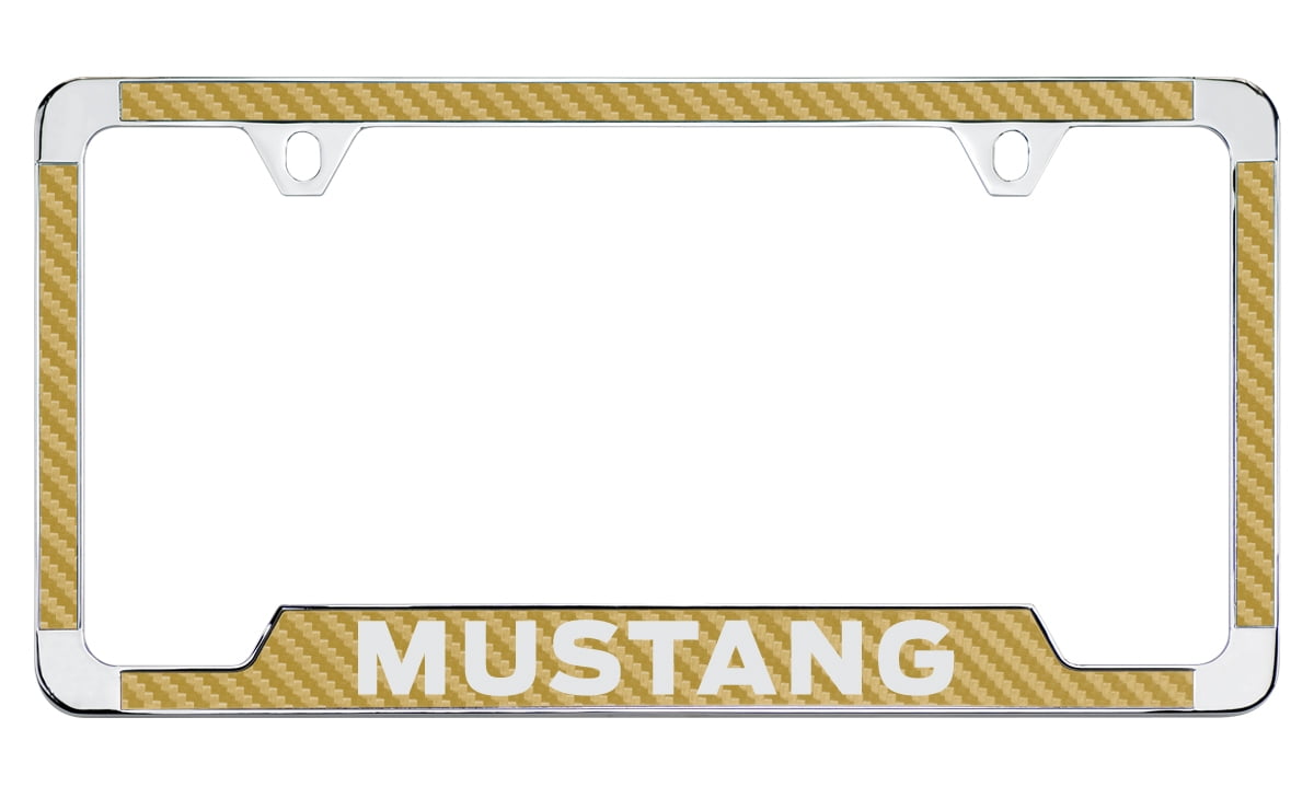 Mustang GT in Yellow Black Carbon Fiber Texture Graphic UV Metal License Plate