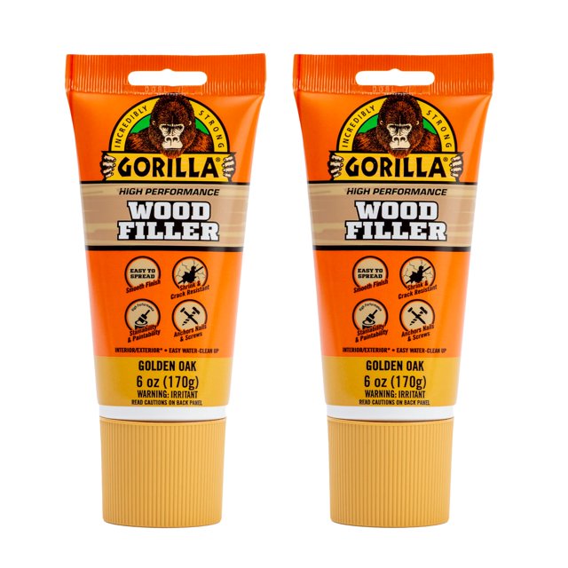 Wood Filler Gorilla, multiusos, roble dorado, 180 ml (paquete de 2)