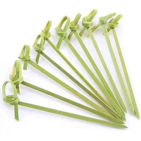 1596, Bamboo Cocktail Picks Skewers for Appetizer Snack Sandwich Finger Food Tapas Fruit Kabob BBQ Hors D‘oeuvre Twisted End Knotted Bamboo Sticks, 4 inch, 50pcs