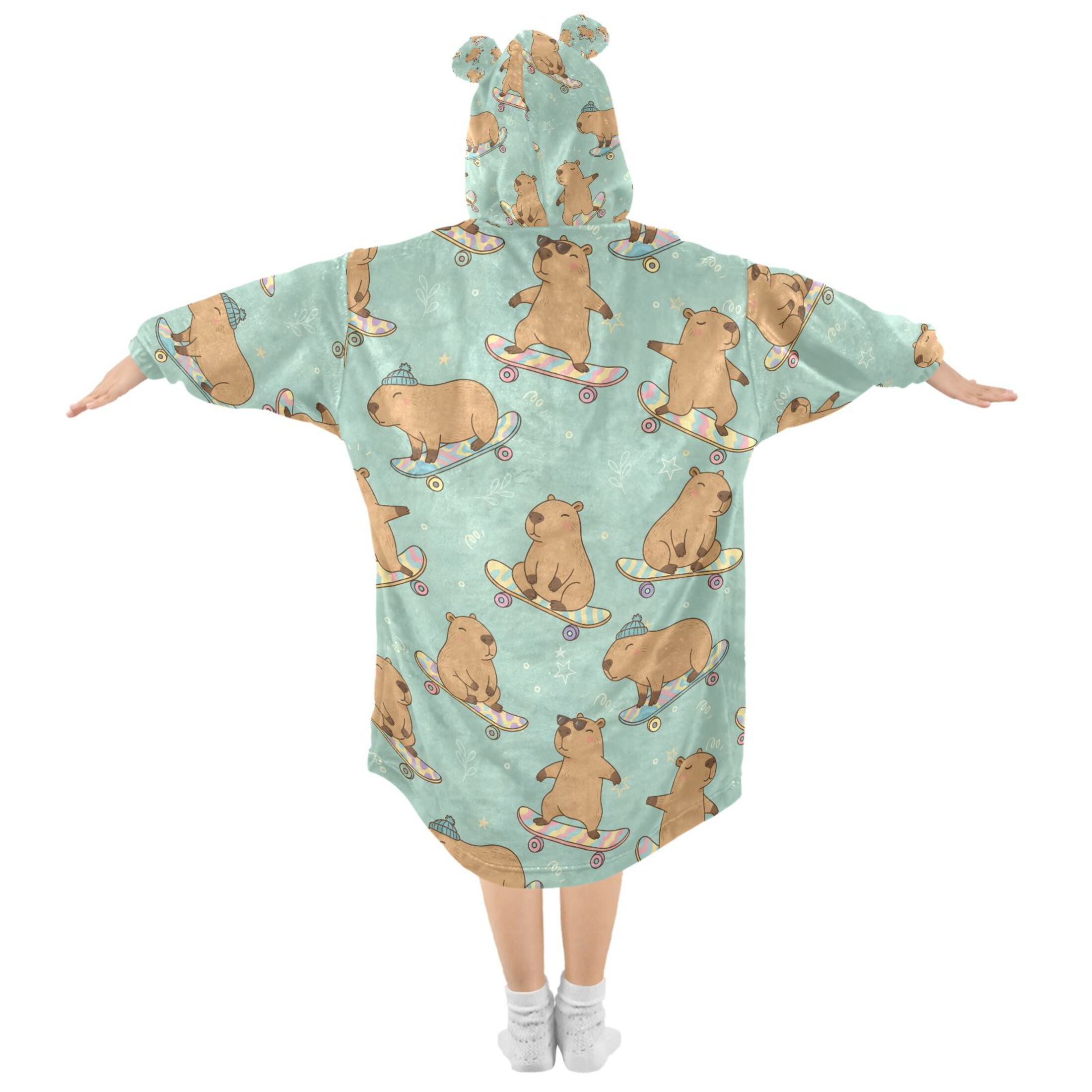 joogoo Blanket Hoodie Capybara Skating for Oversize Sweatshirt Boys Girls 3-14 YR L