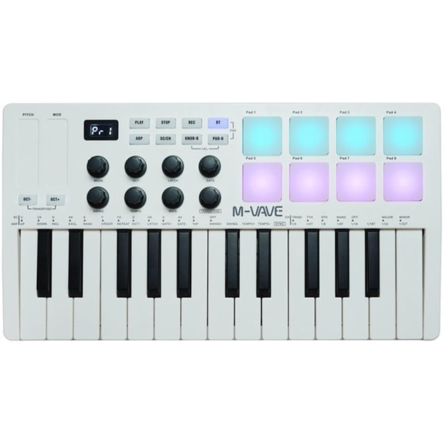 Controlador de teclado MIDI M-VAVE de 25 teclas con almohadillas retroiluminadas e inalámbrico