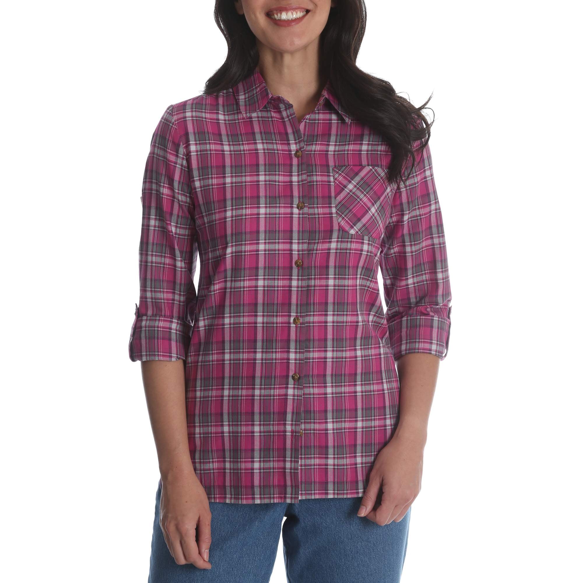 Chic - Women's Comfort Collection Classic Plaid Shirt - Walmart.com ...
