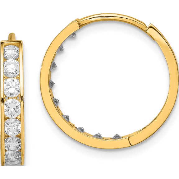 14K Yellow Gold Cz Hinged Hoop Earrings (17.2 X 17.4) Made In Vietnam ye1843