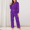 thumbnail image 2 of Salouo Purple Glitter Pattern Women's Pajamas Set Long Sleeve Button Down Sleepwear Soft Pj Lounge Sets for women 2 Piece Pjs Set with Long Pants-Large, 2 of 7