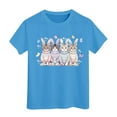 thumbnail image 2 of Toddlers Kids Girls Easter T Shirts Cute Cat Bunny Print Short Sleeve Crew Neck Tees Casual Tops for Spring Holiday and Daily Wear,Light Blue,150, 2 of 8