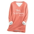 thumbnail image 2 of Ftwytp Womens Plus Size Sweatshirts Fall Winter Long Sleeve V Neck Pullover Blouses Letter Print Fleece Thicken Hoodless Warm Tops Shirt Causal Pullover Long Sleeve Tops Orange, 2 of 4