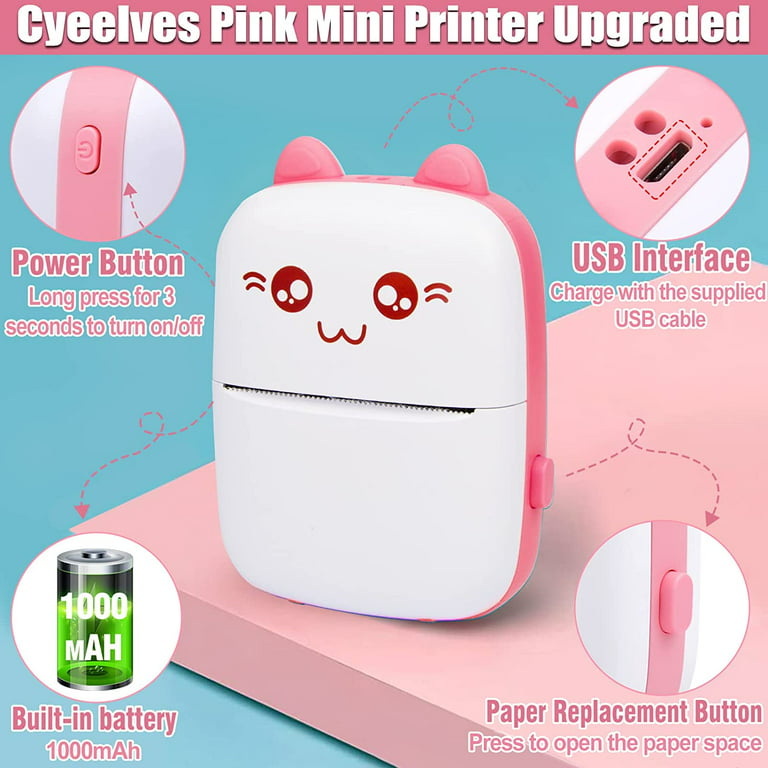 Portable Mini Printer,Gifts for Kids,Pocket Mini Thermal Printer,Bluetooth Smart Mini Sticker Printer with Android or iOS APP,Compatible with Inkless
