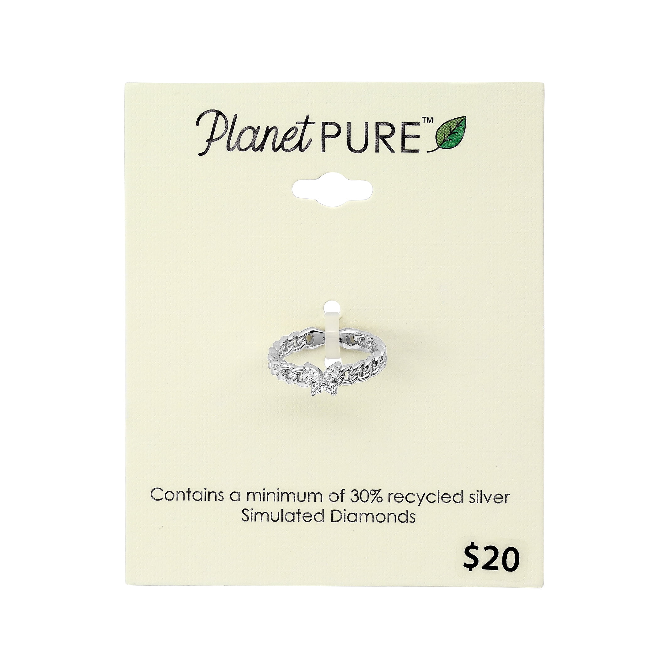Planet Pure Women's Simulated Diamonds Butterfly Ring in Recycled Sterling Silver Size 8