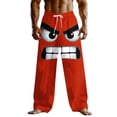 thumbnail image 2 of Ceisia Men's Fun Cartoon Angry Face Print Loose Casual Pants with Elastic Drawstring Waist Red M Gifts, 2 of 3