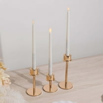 Efavormart Set of 3 Gold Metal Taper Candlestick Holders, Hurricane Candle Stands with Round Base - 3.5",5.5",8"
