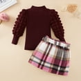 thumbnail image 6 of Toddler Kids Girl Clothes Casual Skirt Set Solid Turtleneck Knit Sweater Plaid Mini Skirt 2Pcs Fall Winter Outfits, 6 of 13