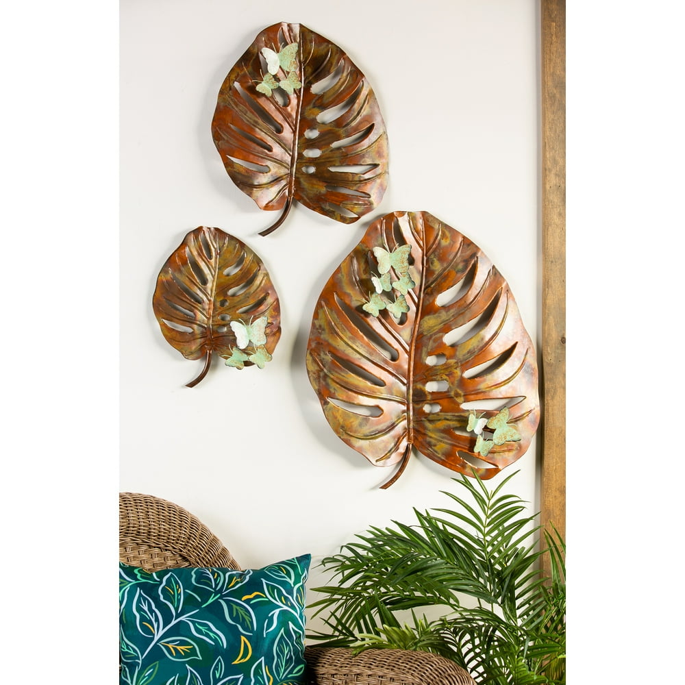 Evergreen Palm Leaf Outdoor Metal Wall Decor, Set of 3, 10.5'' x 1.5'' x 13.5'' inches Walmart